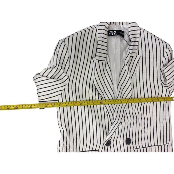 Zara Women Blazer Jacket XS White Striped Oversized Double Breasted 3455/543 NWT - Picture 12 of 13
